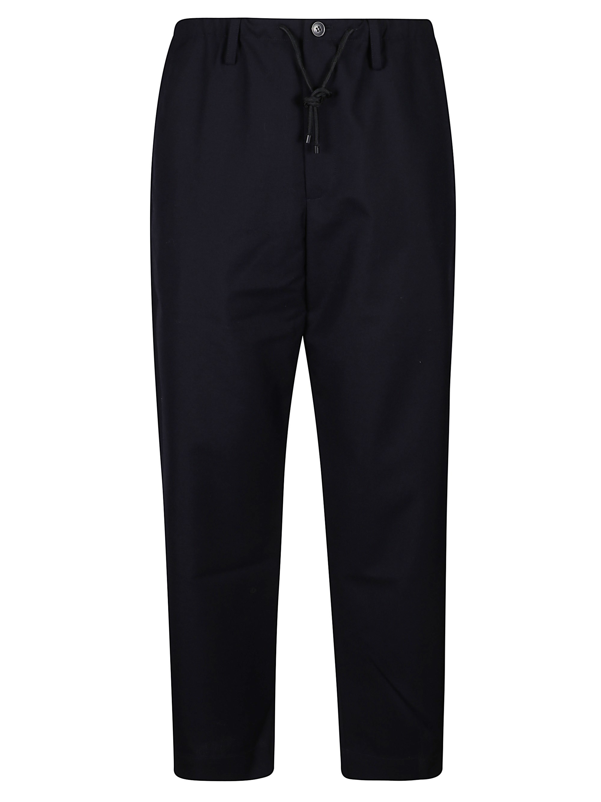 Dries Van Noten Wool Trousers With Button Detail And Elastic Waistband In Blue