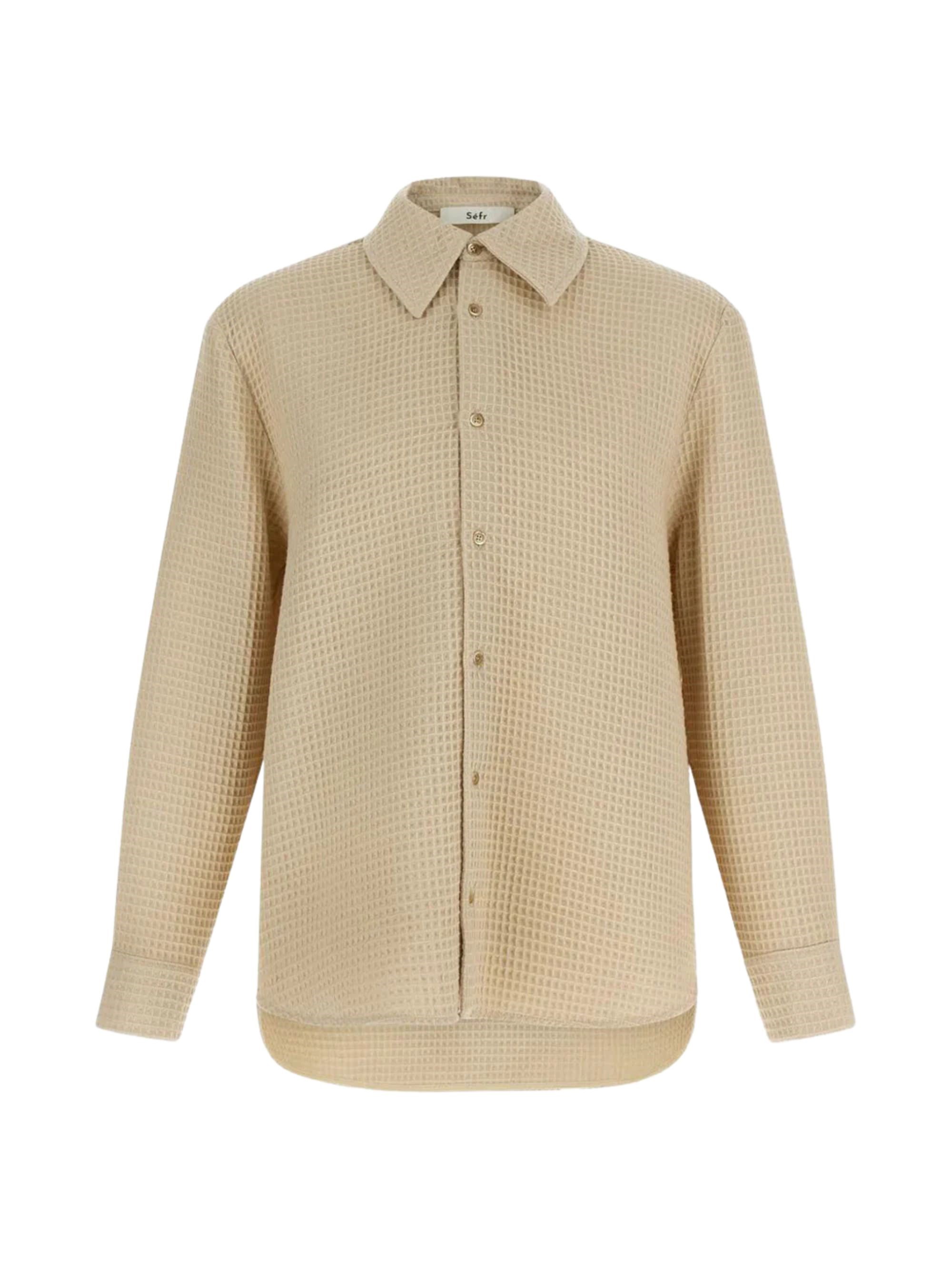 Séfr Sefr Waffle Knit Pointed Collar Button Closure Long Cuffed Sleeves Shirt In White