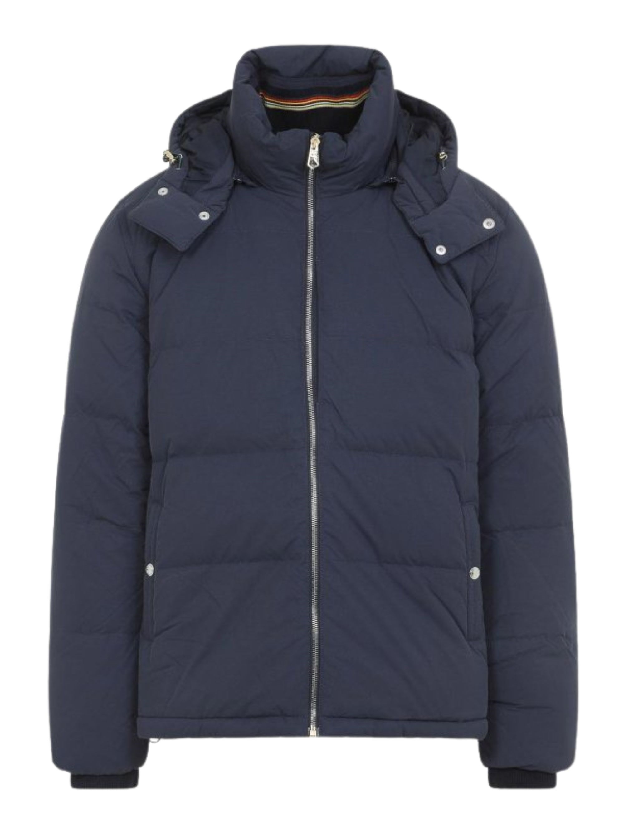 Paul Smith Padded Brown Polyamide Jacket With Detachable Hood And Ribbed Cuffs In Blue
