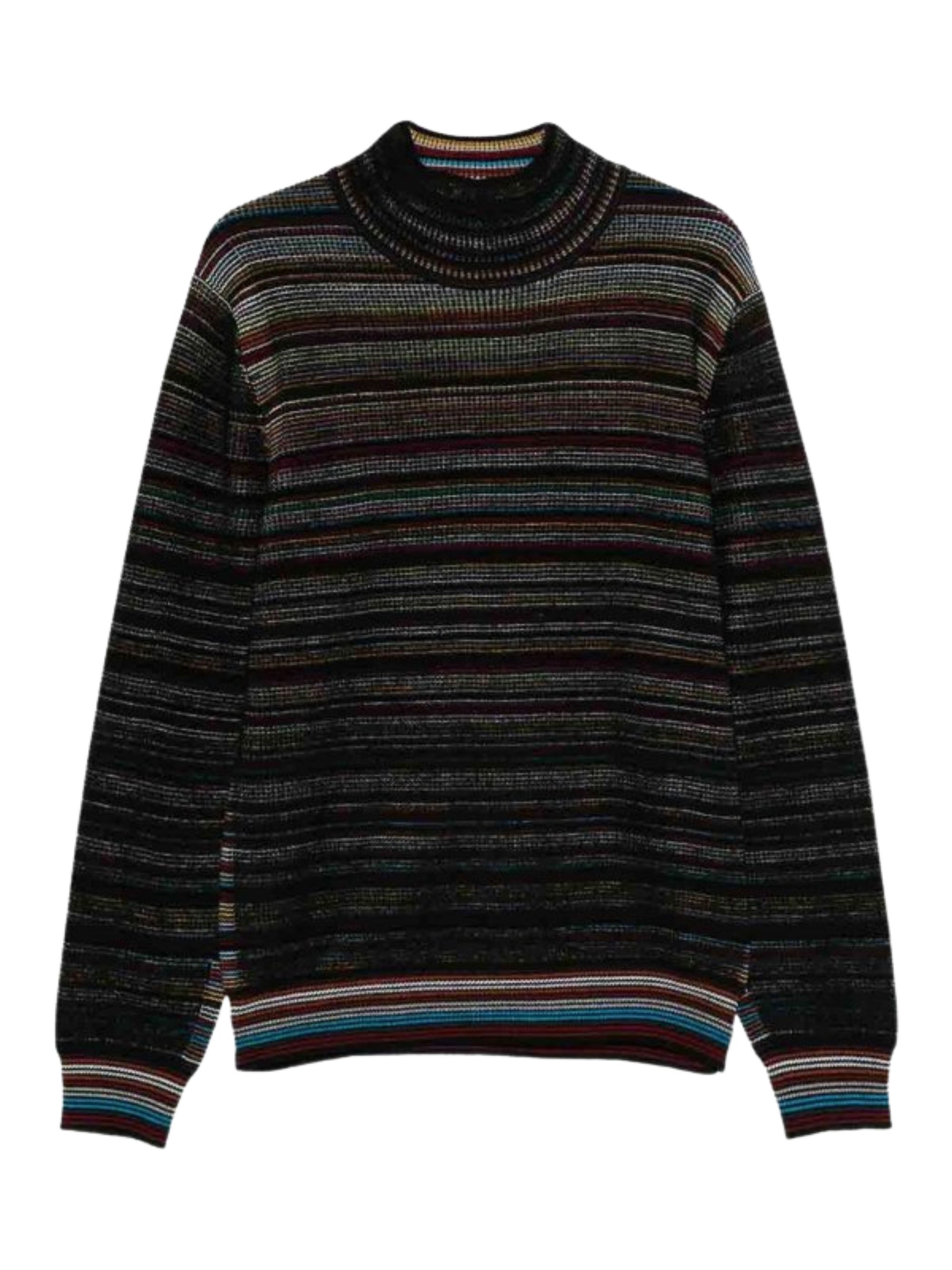 Paul Smith Signature Stripe Waffle Roll Neck Jumper In Brown