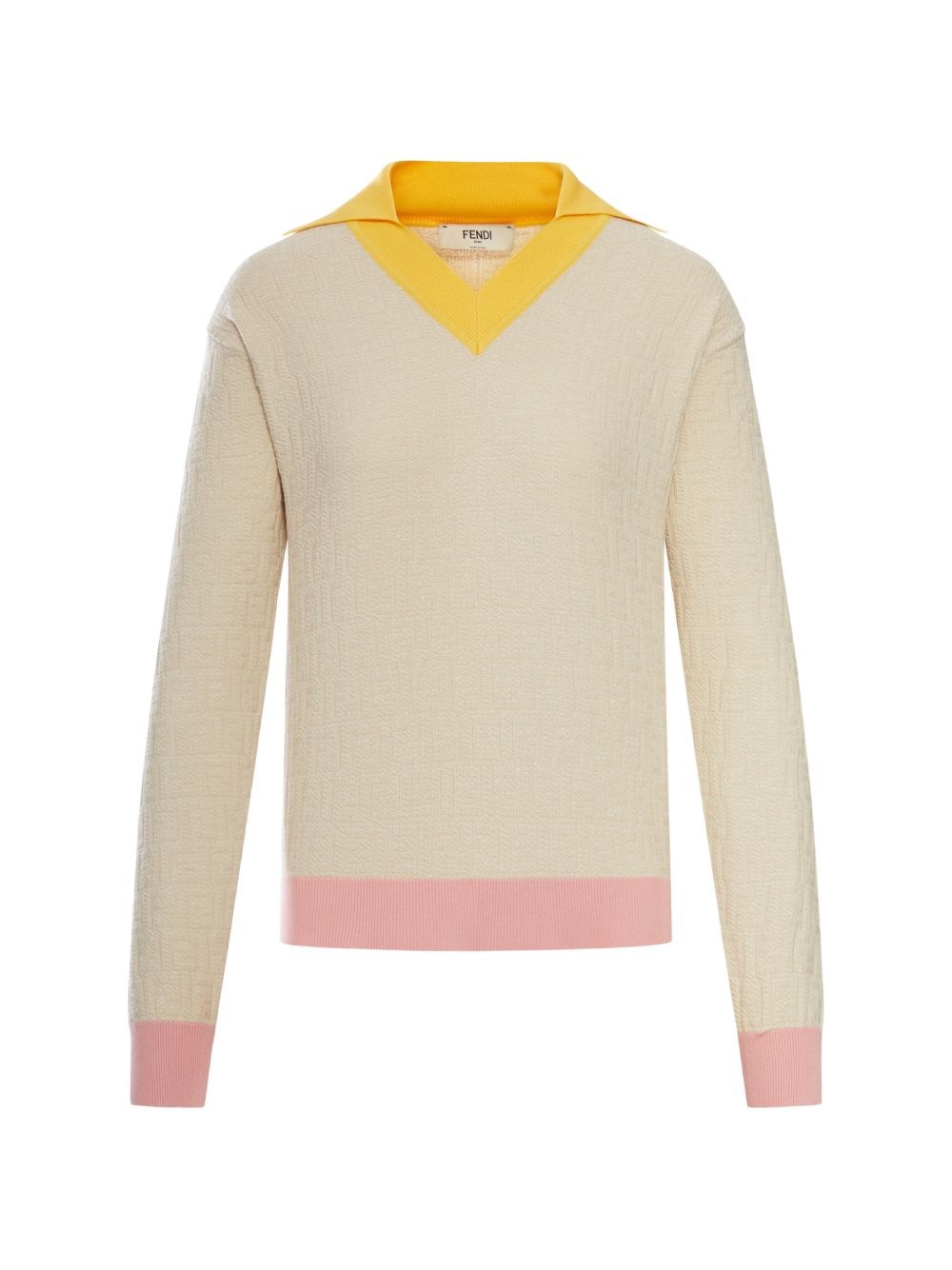 Fendi Colorblock Wool-Cotton Pullover Sweater — Beige