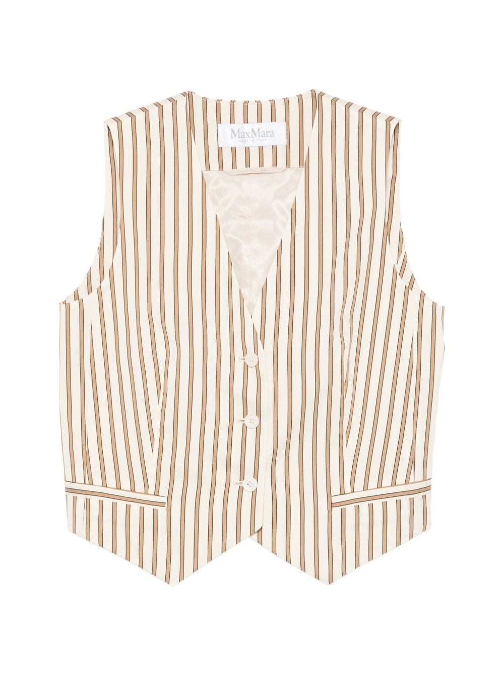 Max Mara Cotton And Silk Striped Vest In Sand