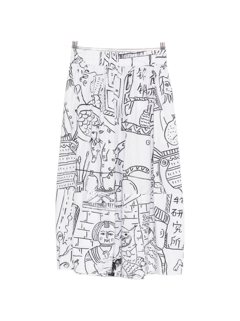 Talking Walls Printed Cotton Midi Skirt In White