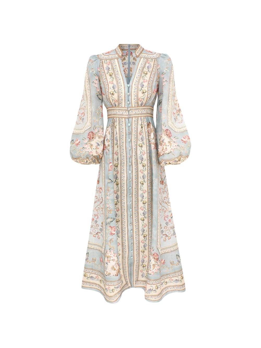 Zimmermann Indra Linen Long Dress In Blue