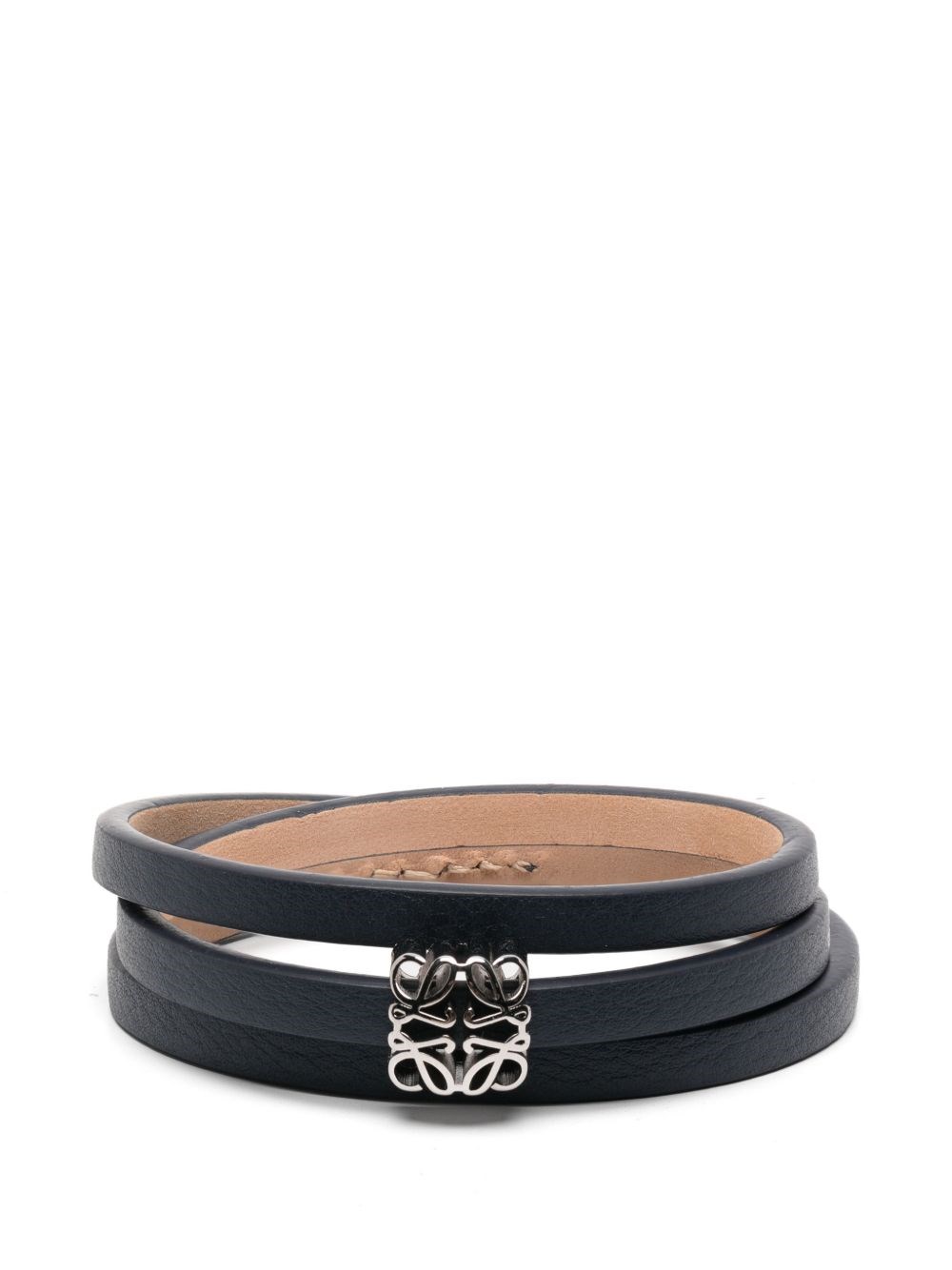 Loewe Anagram Bombé Leather Bracelet In Blue