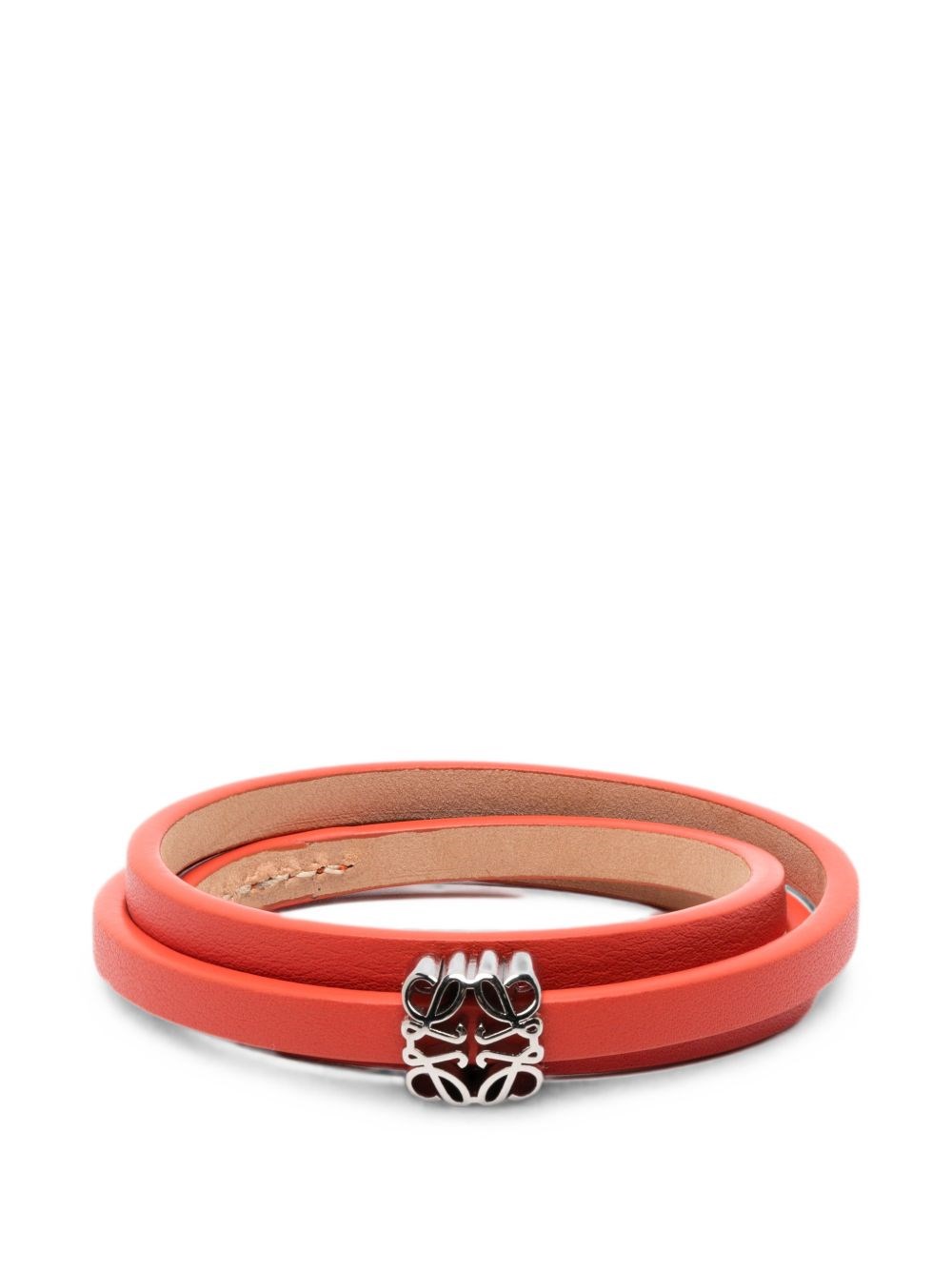 Loewe Anagram Bombé Leather Bracelet In Orange