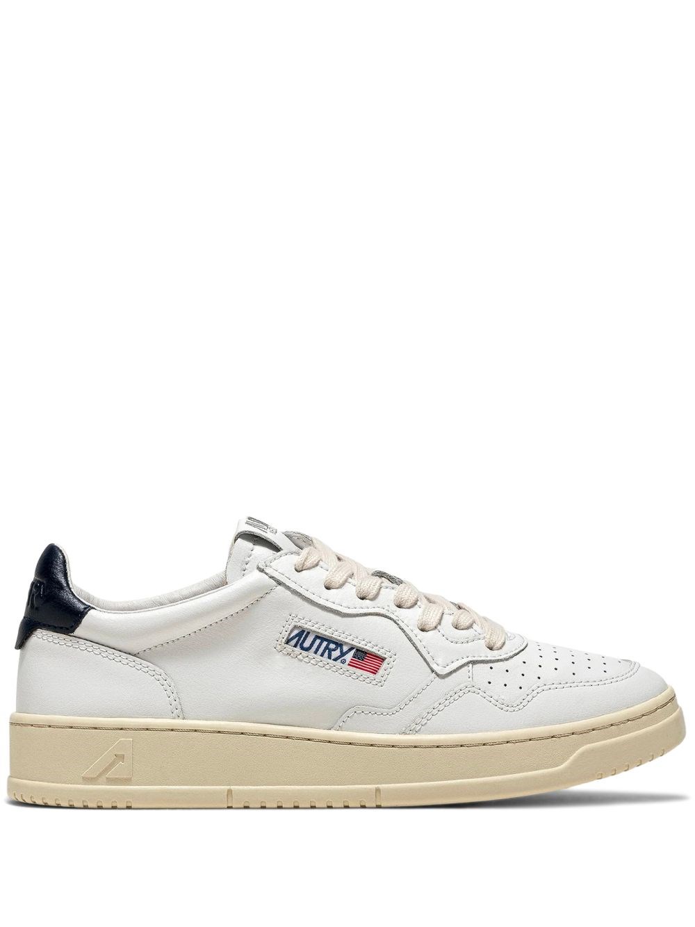 Autry Men's 01 Low Leather Sneaker in White/Navy, Size UK 6
