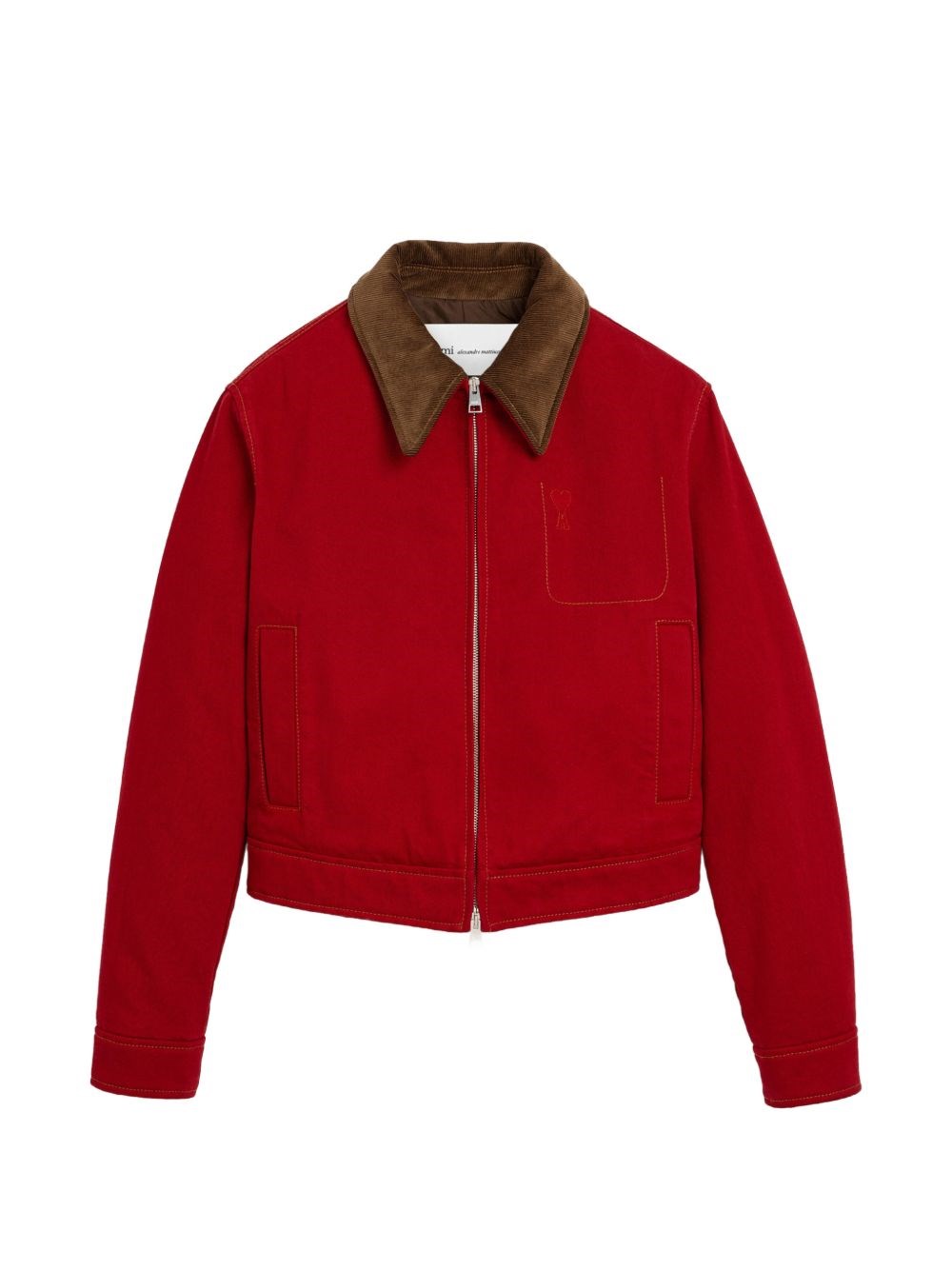 AMI Paris Cotton Twill Biker Jacket — Red