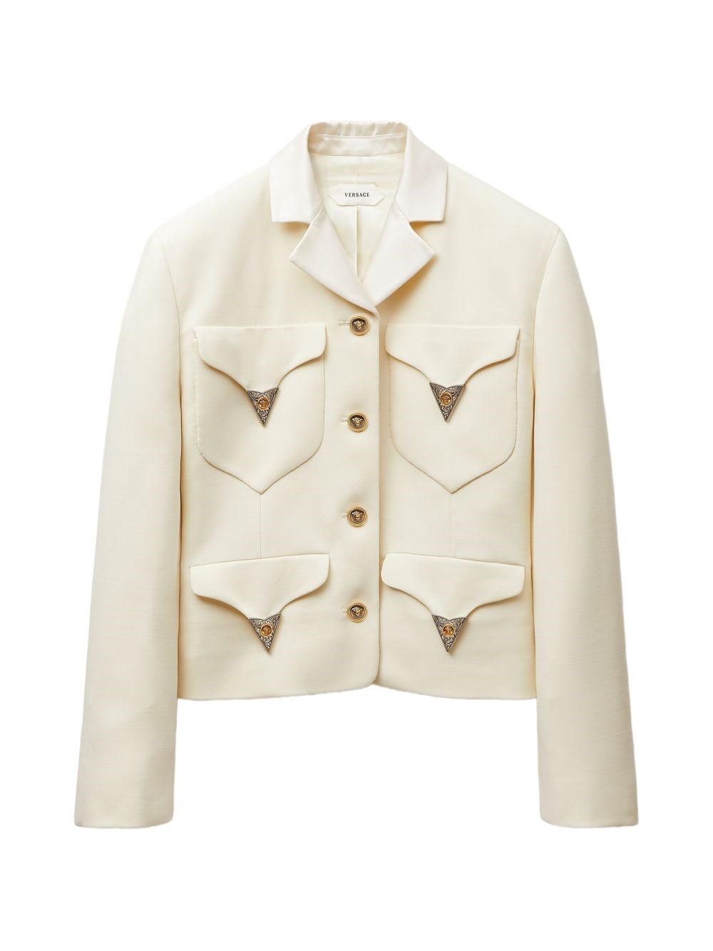 Versace Virgin Wool with Medusa-Embellished Pockets Blazer — Beige