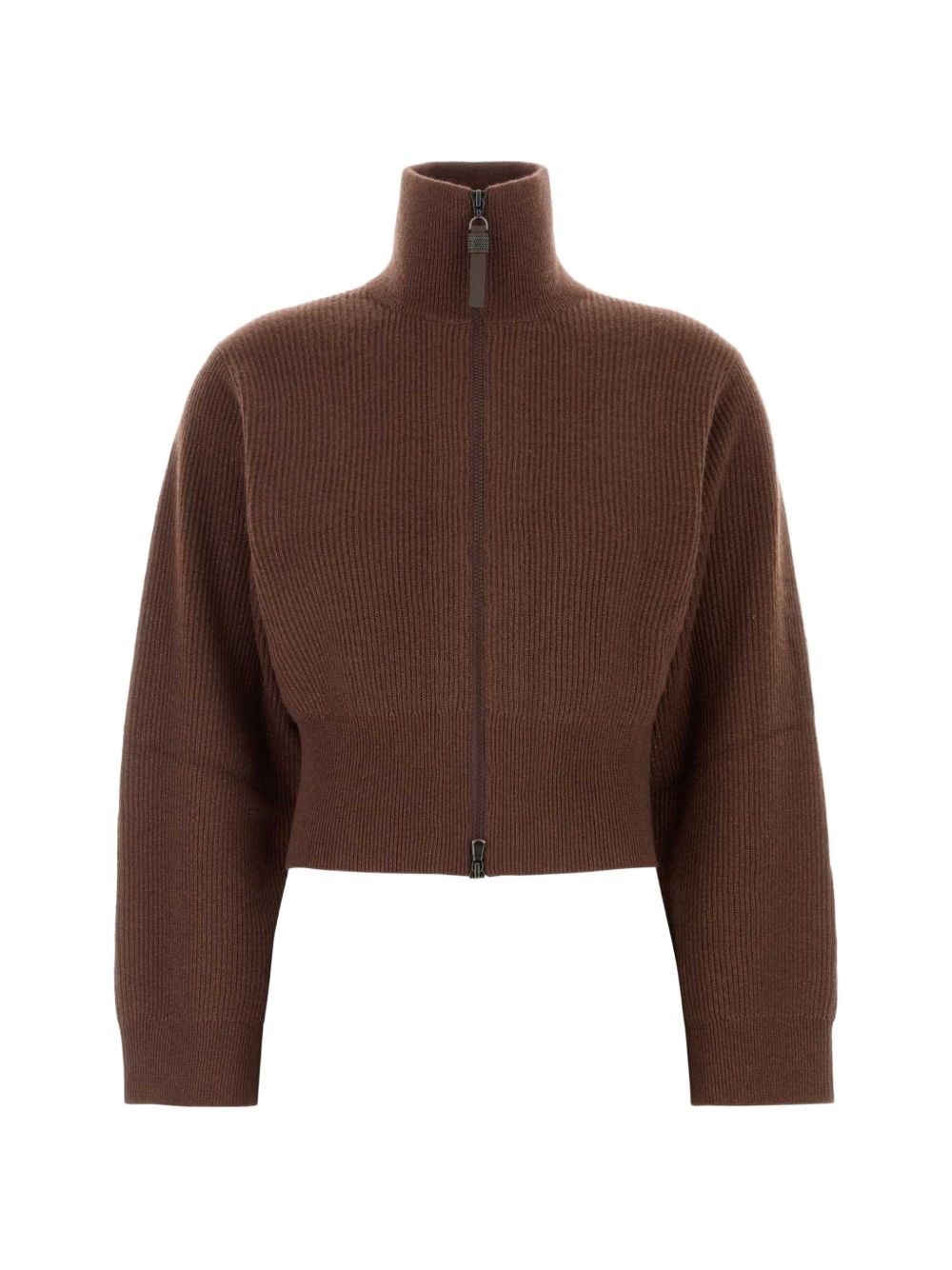 Brunello Cucinelli Ribbed-knit Zip-up Cardigan In Brown