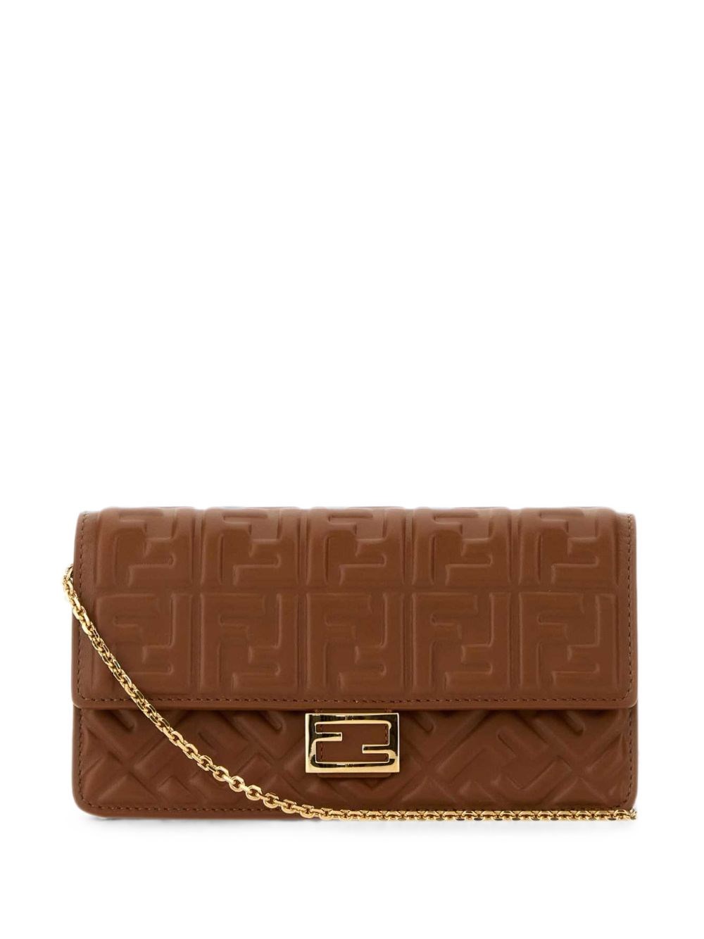 Fendi Baguette Leather Wallet On Chain In Brown