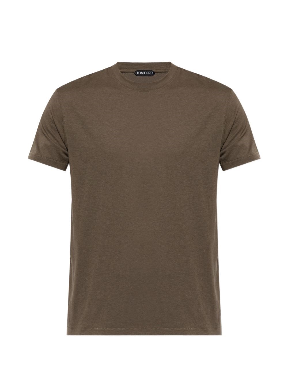 T-shirt girocollo in jersey di lyocell e cotone verde bosco con ricamo logo sull'orlo.