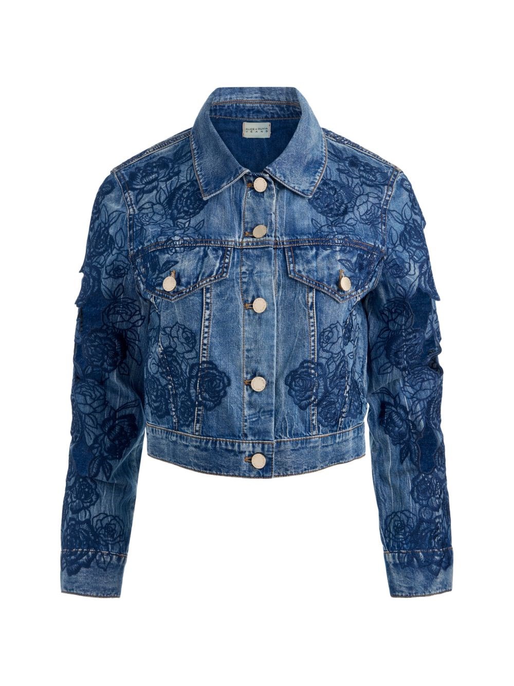 Alice And Olivia Alice+olivia Embroidered Denim Jacket In Blue