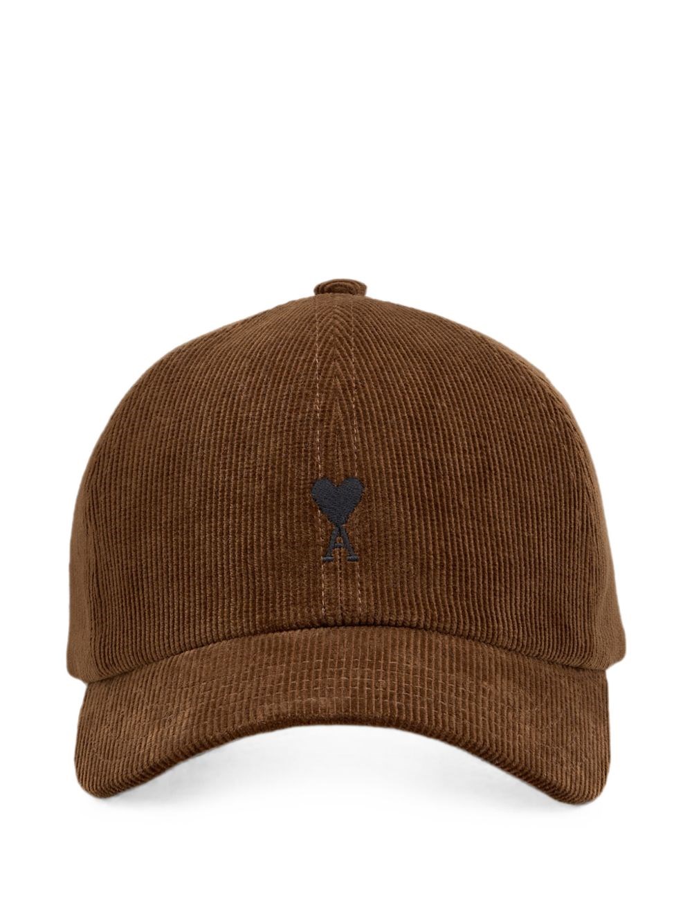 AMI Quota - Black Ami De Coeur Embroidery Corduroy Cap Marron Chocolate One Size