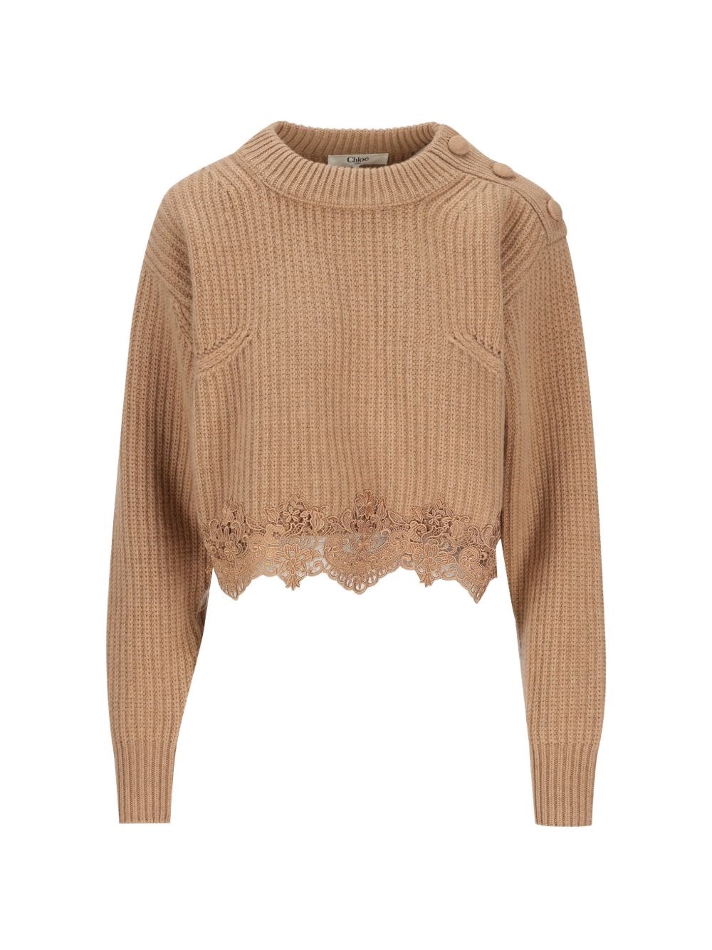 Kurzer Ripppullover mit Stehkragen in Bleached Brown