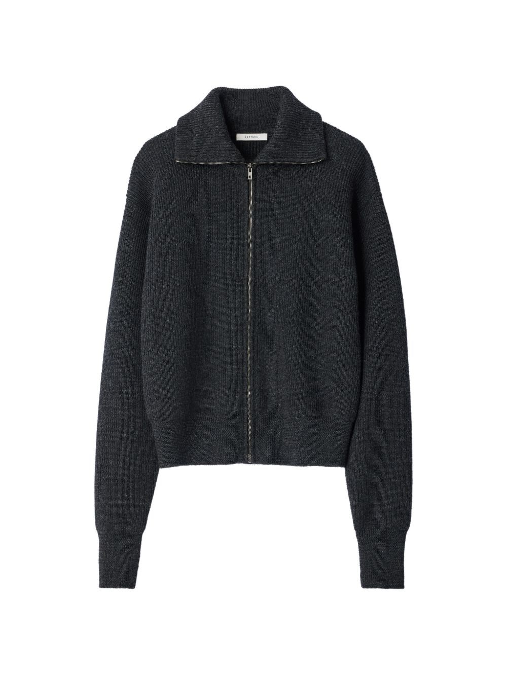 Grauer Mélange Cardigan mit Reißverschluss aus Schurwolle