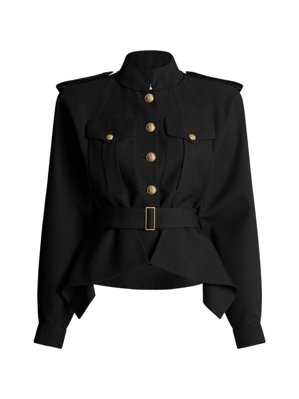Balmain Officer-Style Wool Blazer — Black