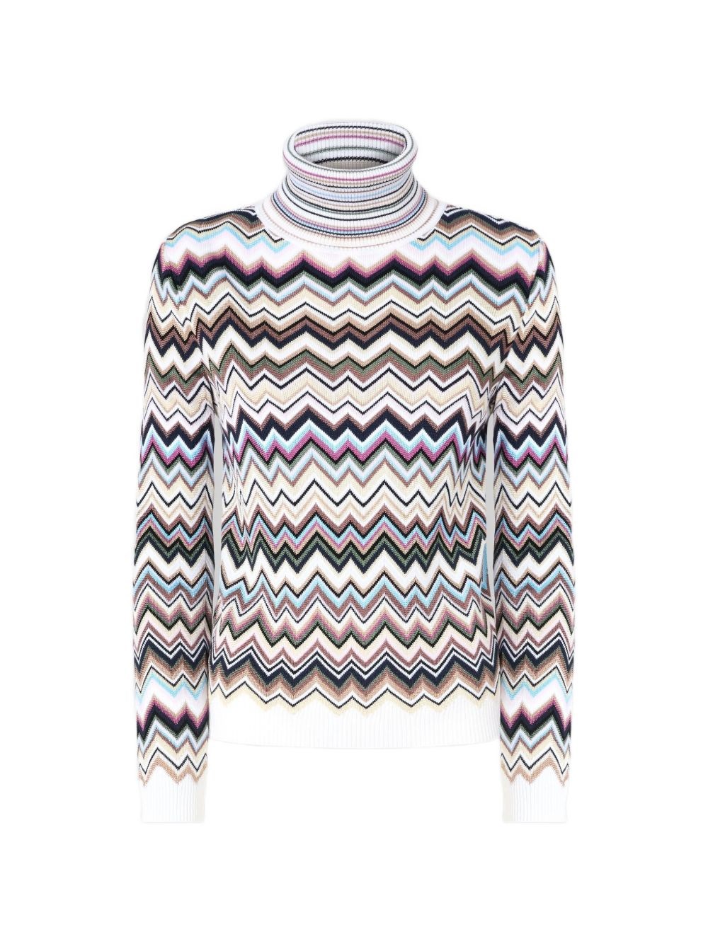 Zig Zag Motif Turtle-Neck Sweater