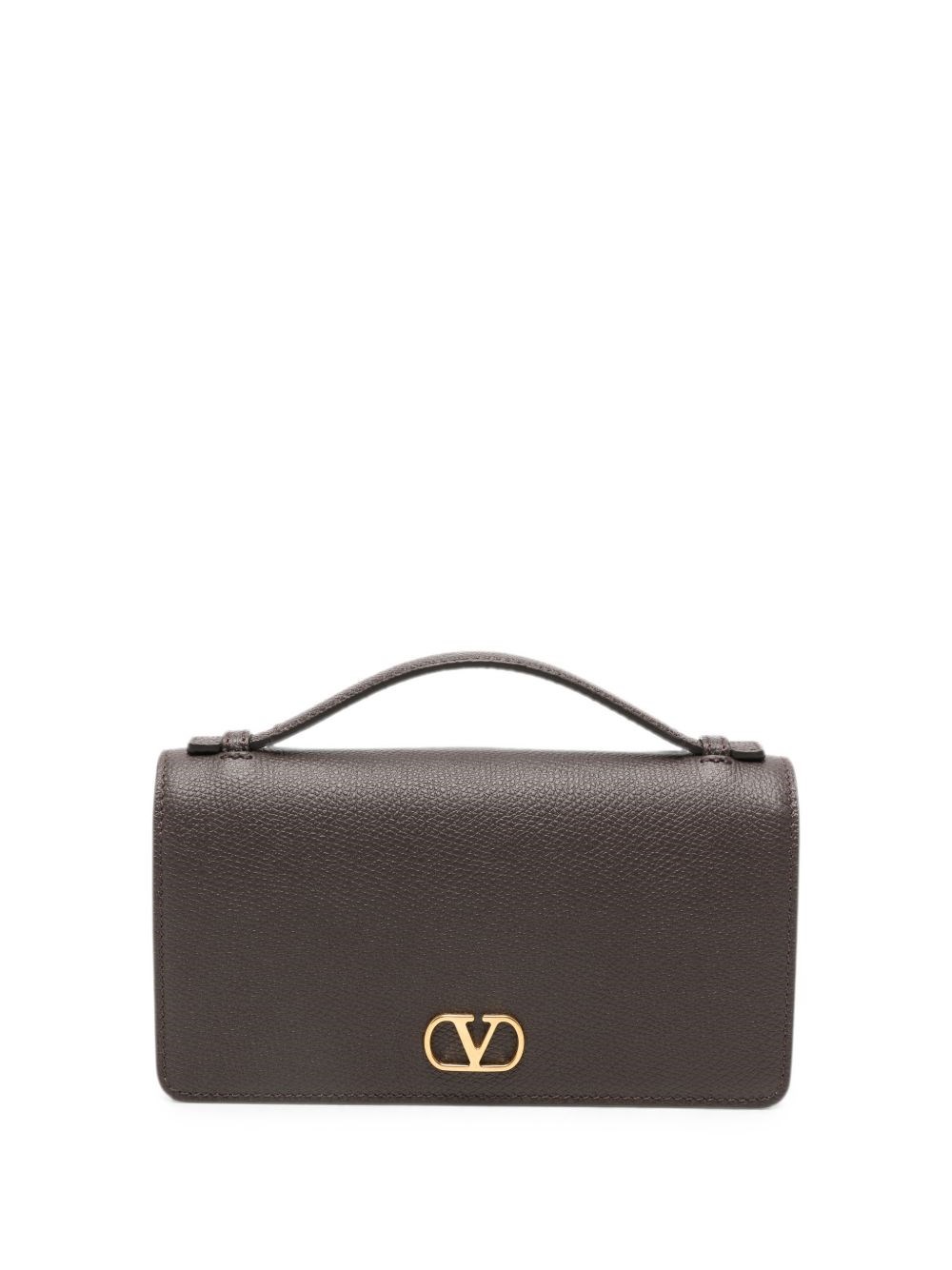 Valentino Garavani Vlogo Signature Leather Wallet On Chain In Brown