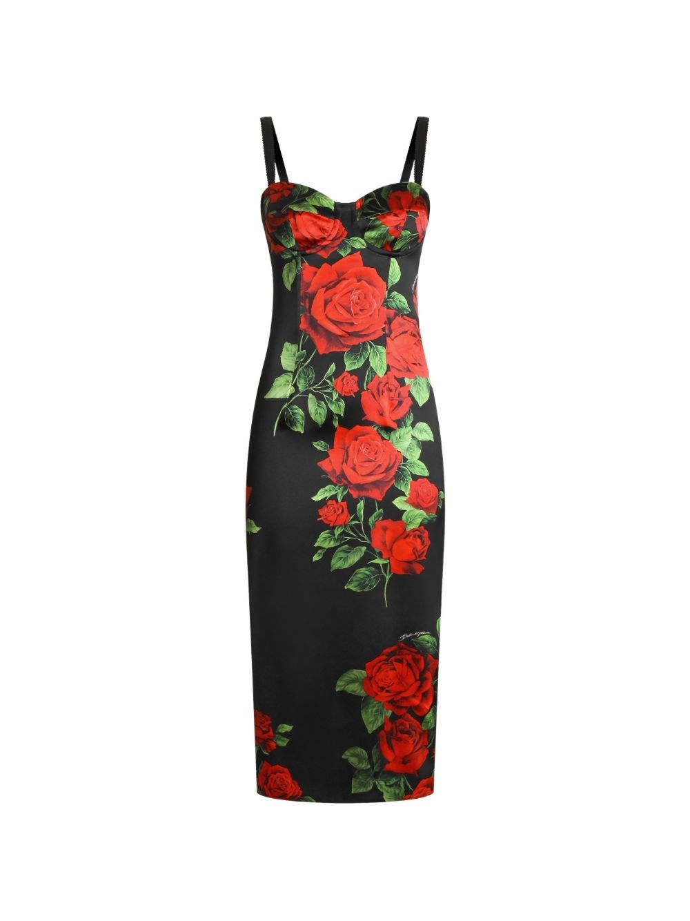 DOLCE & GABBANA | Black Rose-print stretch satin midi bustier dress | Women | 42 - Image 5