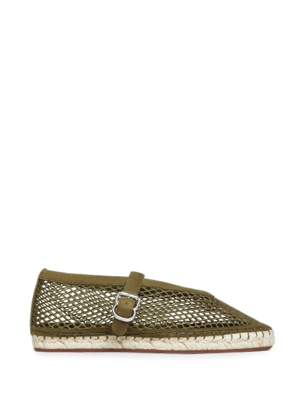 Espadrilles aus Mesh und Veloursleder in Camouflagegrün