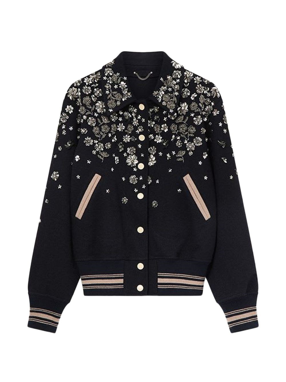 Golden Goose Floral-Embroidered Wool Bomber Jacket — Black