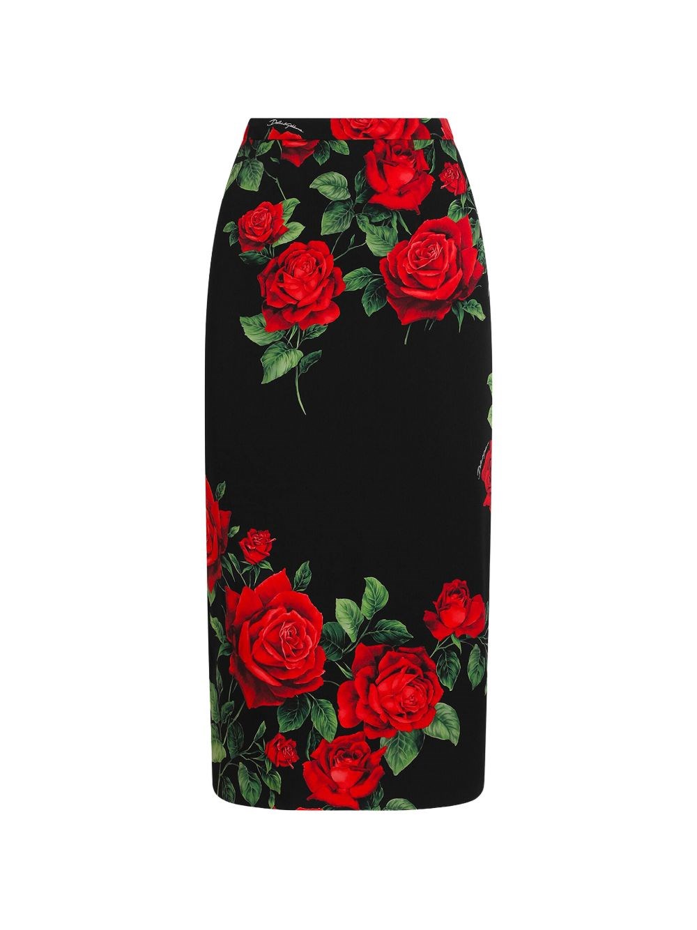 Dolce & Gabbana Roses Print Silk Skirt In Black