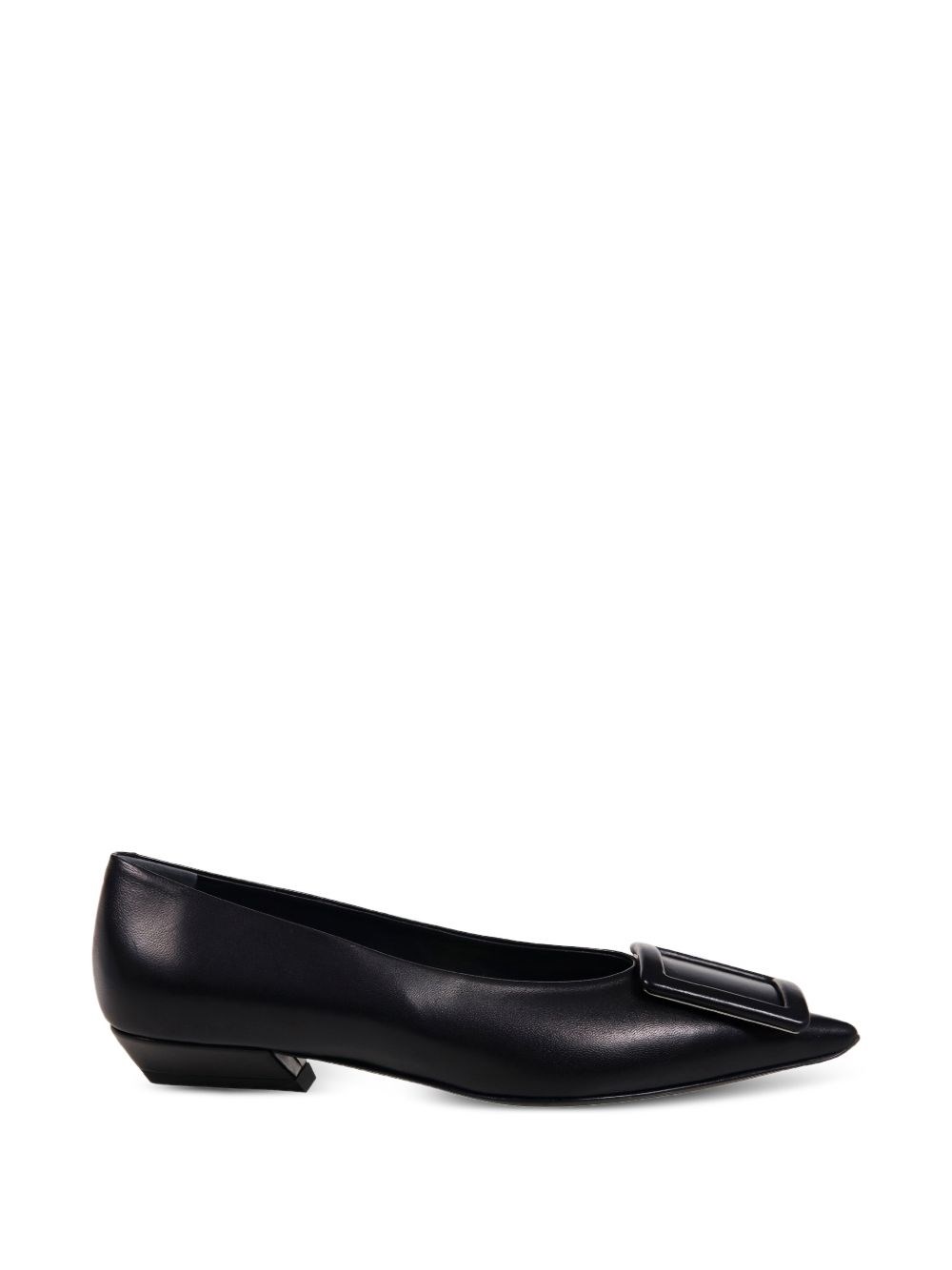 Roger Vivier Pointed-Toe Leather Flat — Black