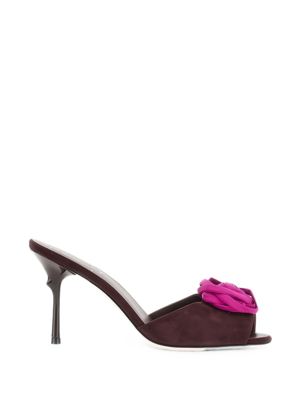 Roger Vivier Bow-Embellished Suede Mule Heel — Burgundy