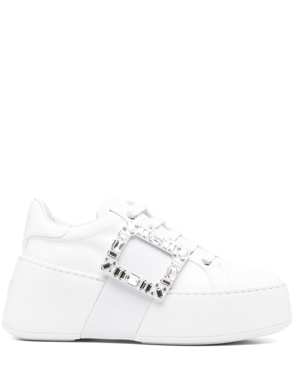 Roger Vivier Viv Skate High Strass Leather Sneakers