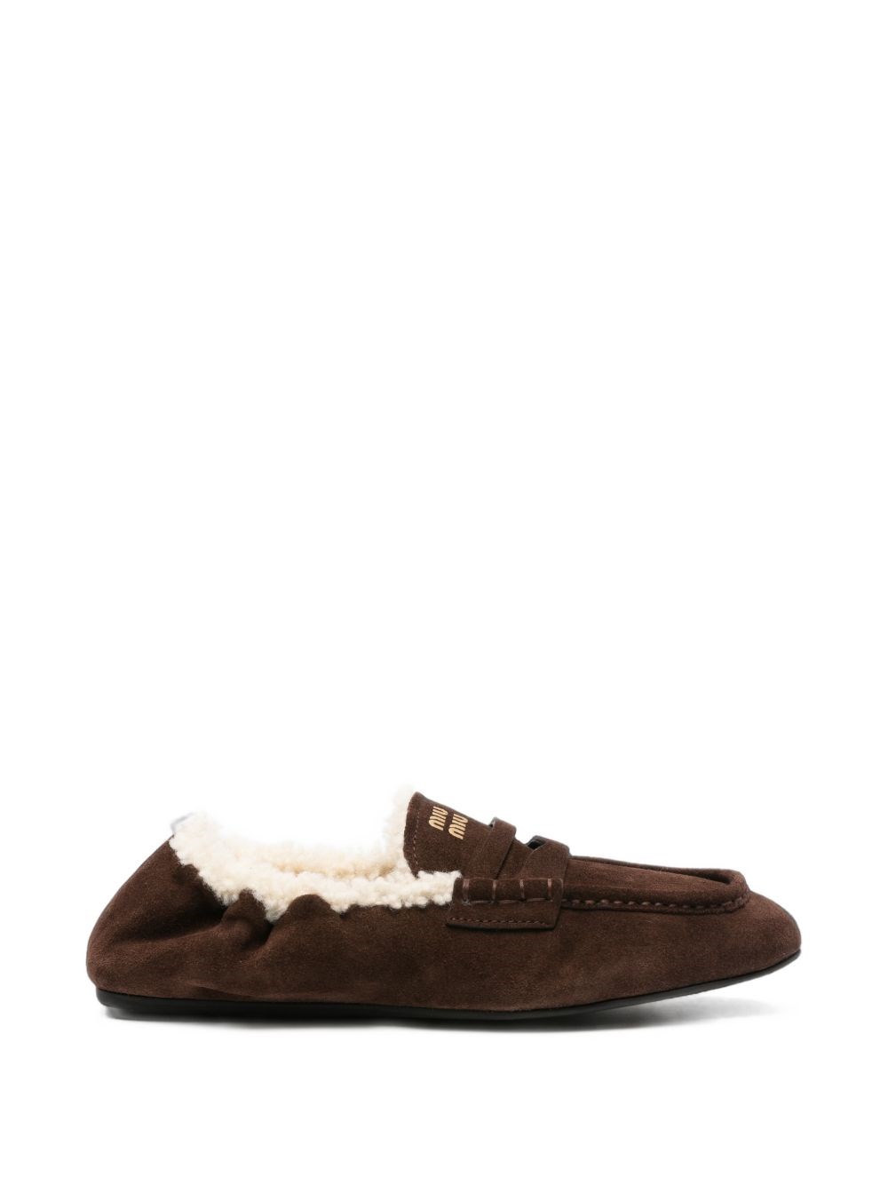 miu miu Wildleder- Und Lammfellslipper