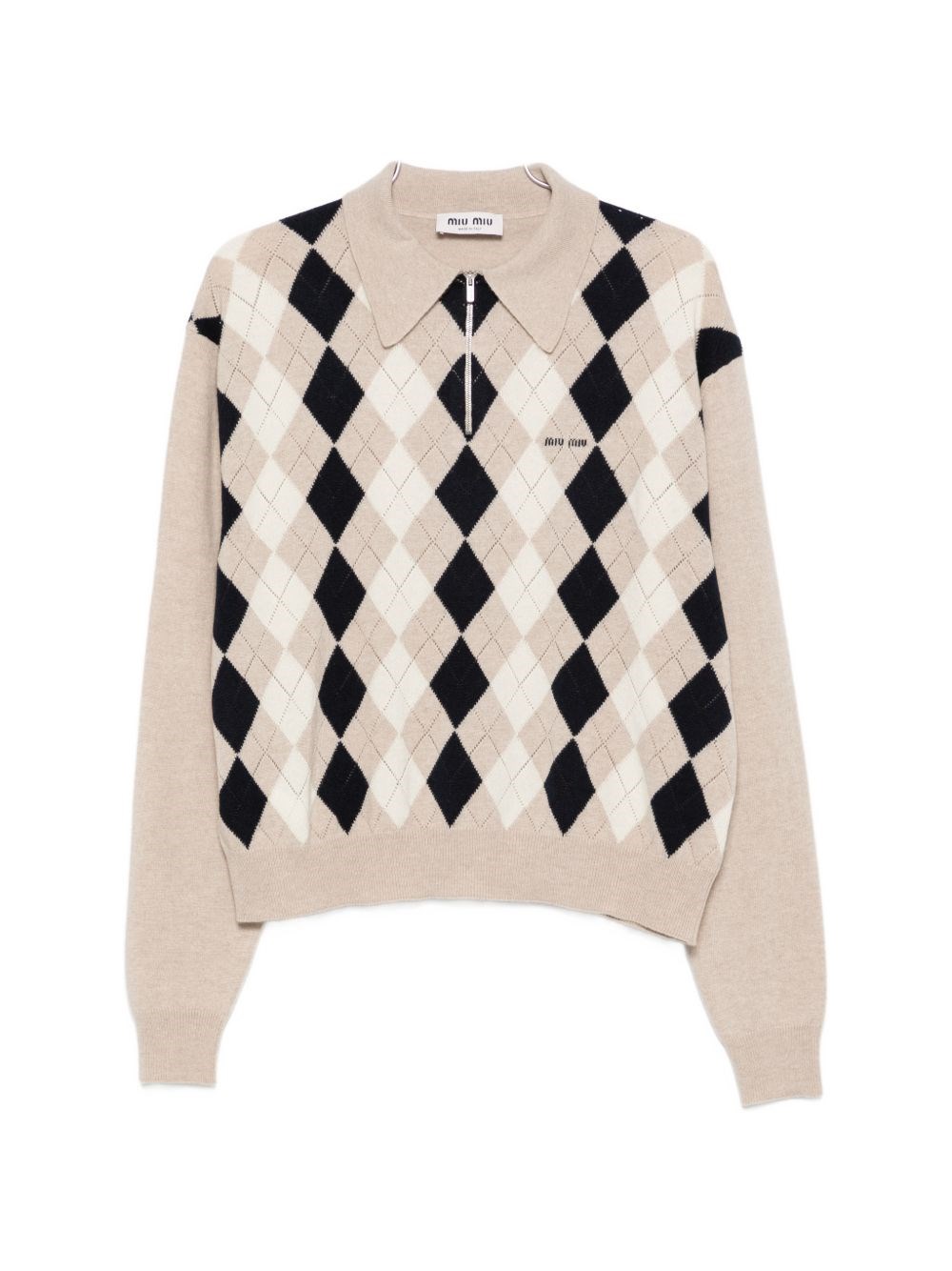 Argyle-Poloshirt beige aus Kaschmir