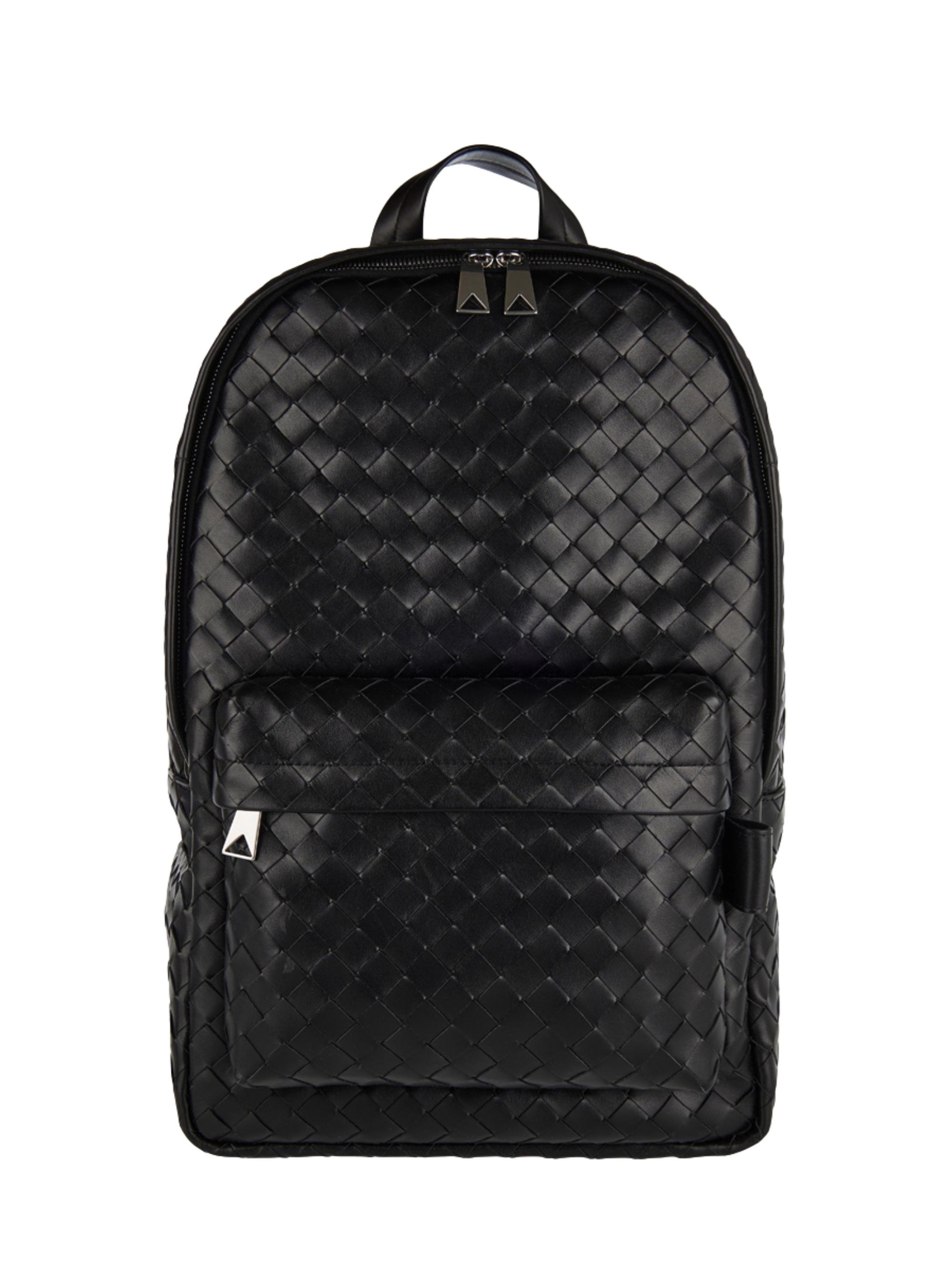 Sac à dos moyen noir en tressage Intrecciato