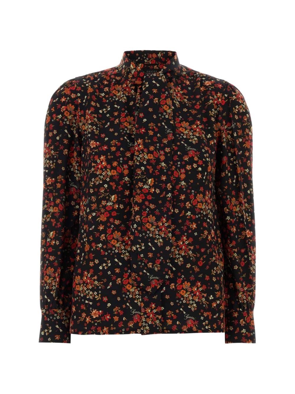 Camicia in seta stampata con fiocco nera/rossa