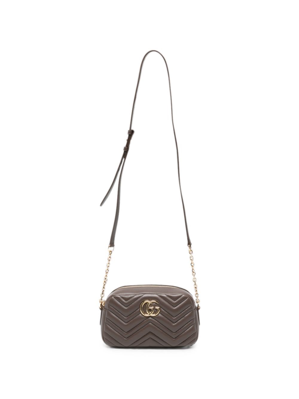 Kleine GG Marmont Camera Bag aus taupefarbenem Nappaleder
