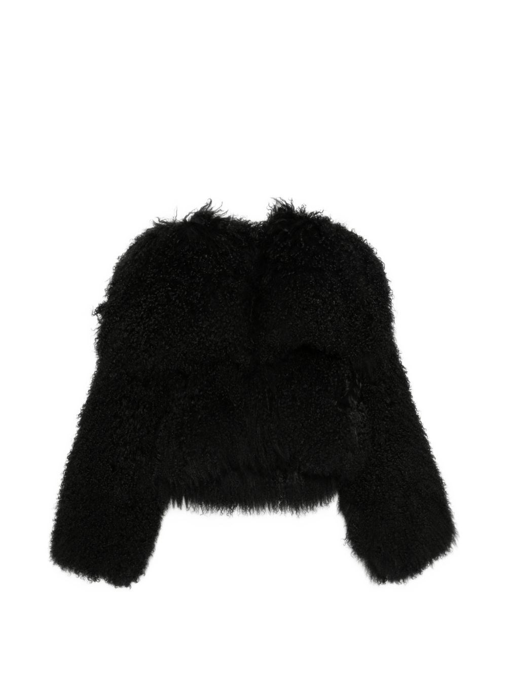 Cropped bomber jacket in black curly shearling