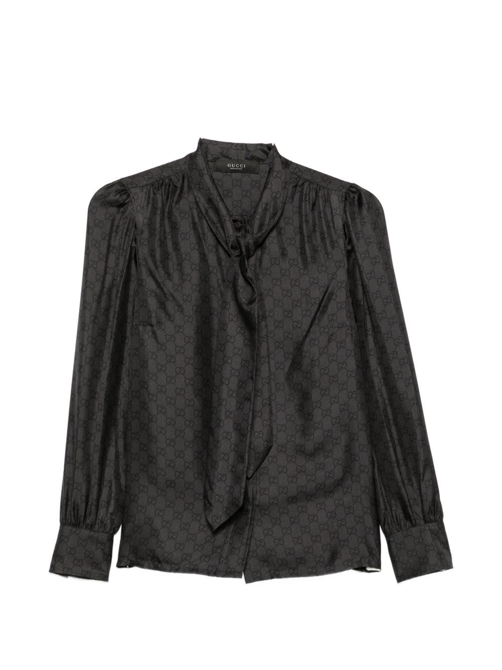 Gucci Gg-pattern Pussy-bow-collar Blouse In Black