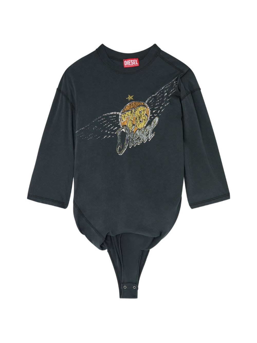 Diesel Distorted Graphic Cotton Jersey Bodysuit — Black