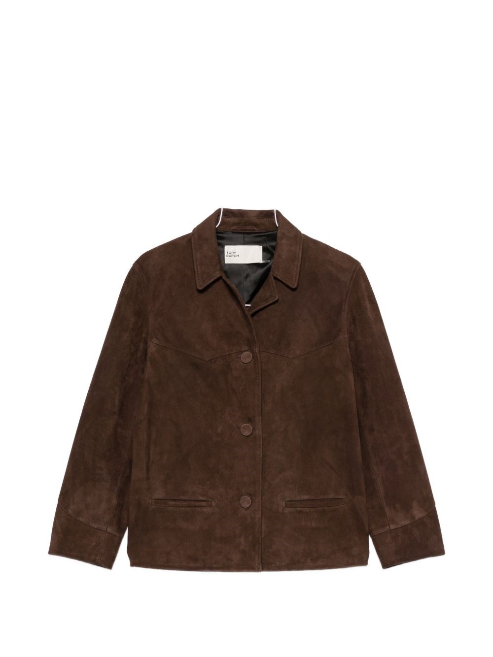 Tory Burch Goat Leather Button-front Jacket With Classic Collar In Brown
