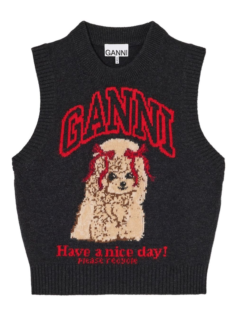 GANNI Women's Graphic Wool Vest Black Sand