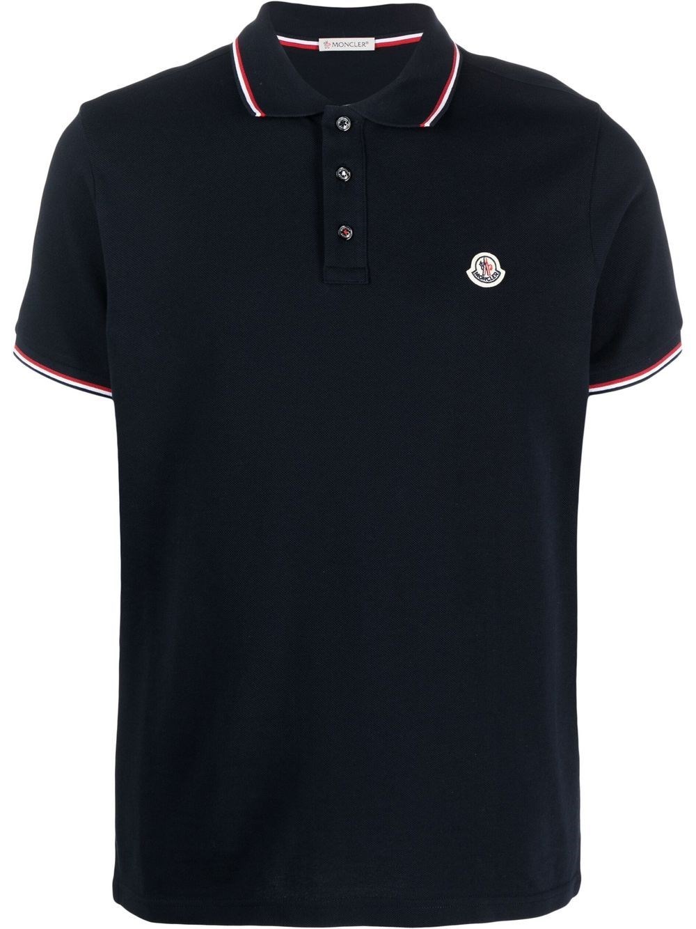 MONCLER | Polo in piquet di cotone blu con finiture tricolore | Man | L