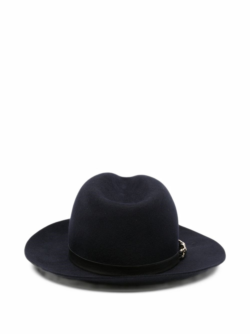 Emporio Armani Blue Merino Wool Fedora Hat With A Leather Band And Chain Detail - Image 3