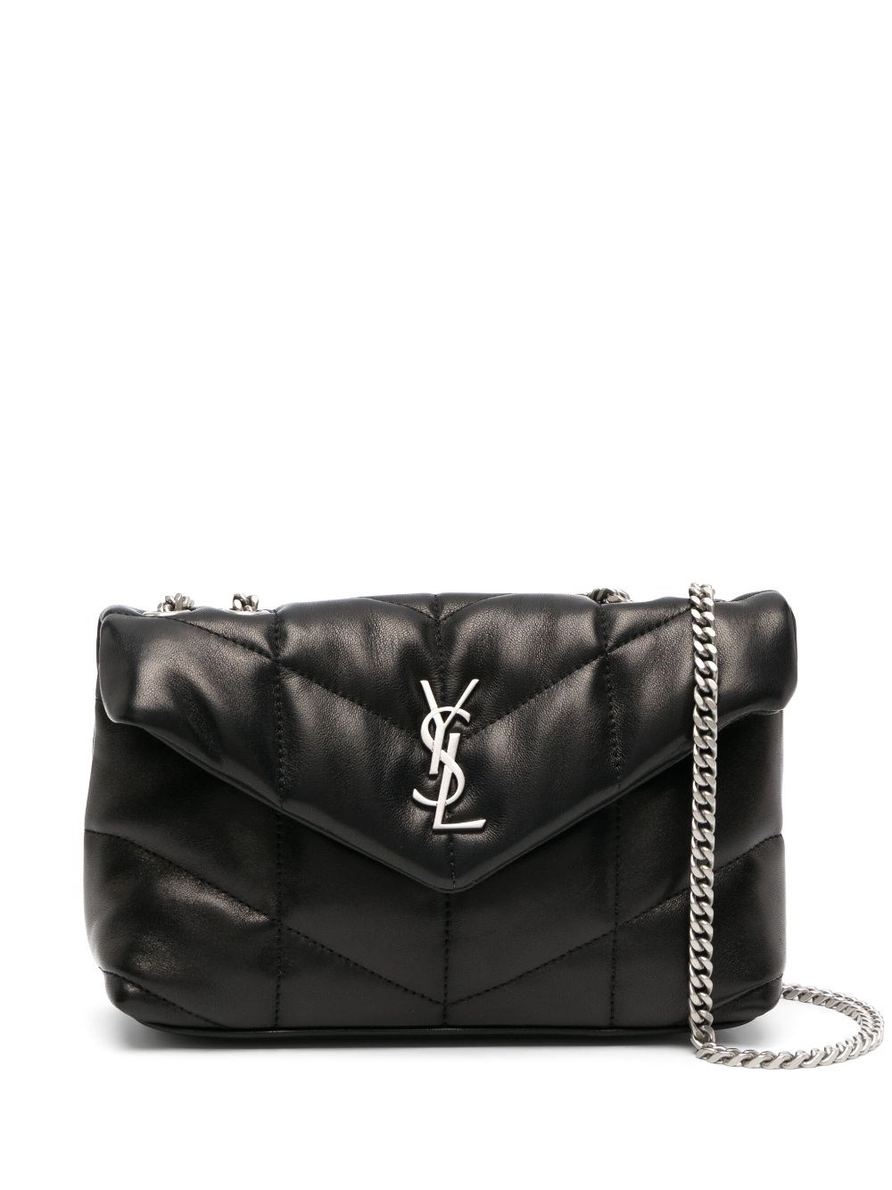 Mini Loulou Puffer Schultertasche aus Lammleder in Schwarz