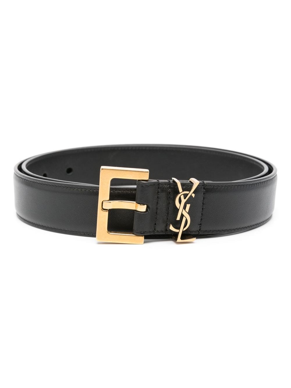 SAINT LAURENT | Cintura Cassandre in pelle liscia nera | | 90