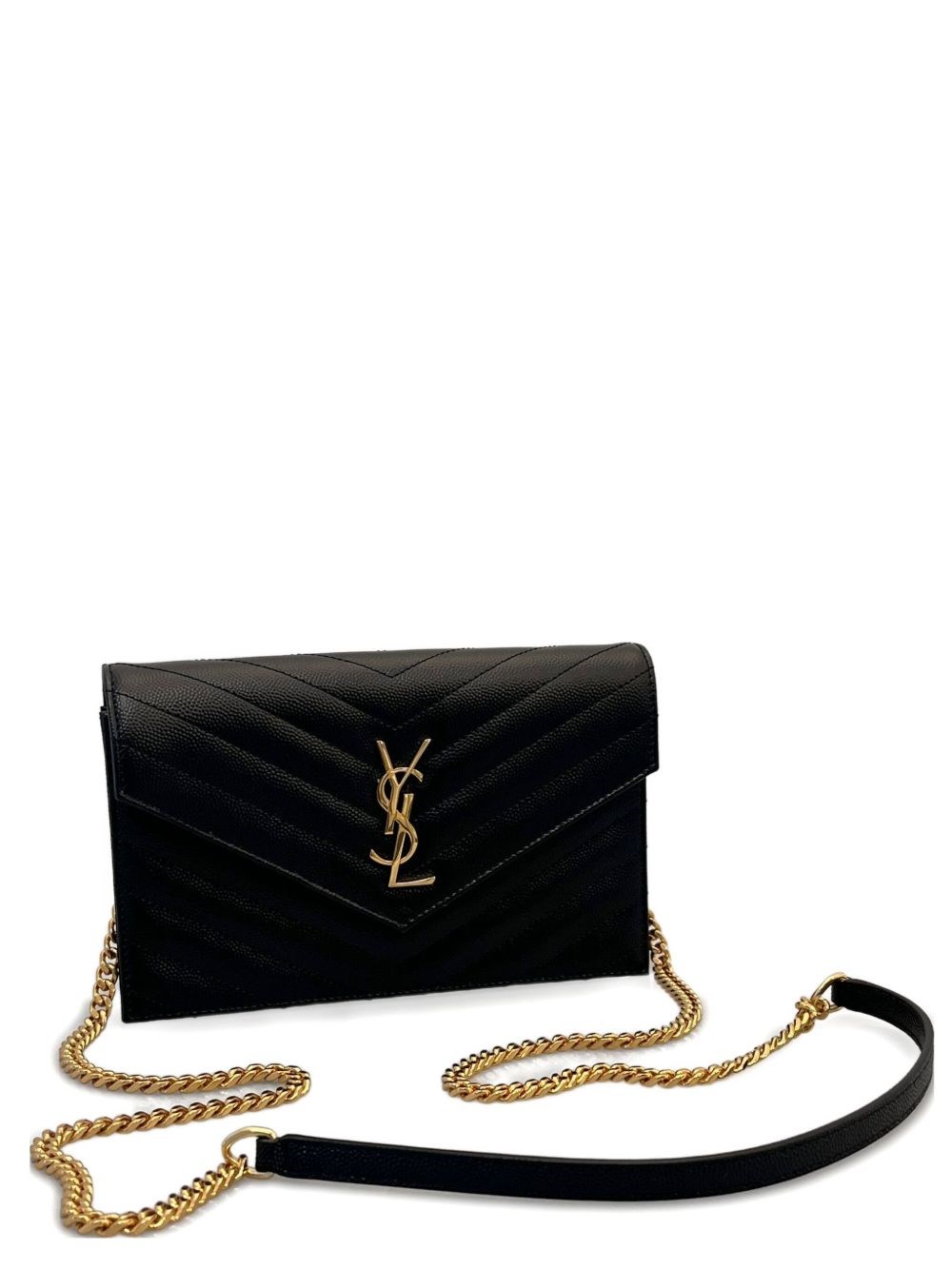 SAINT LAURENT | Black Cassandre Classic envelope clutch with chain shoulde strap | Women | PZ - Image 4