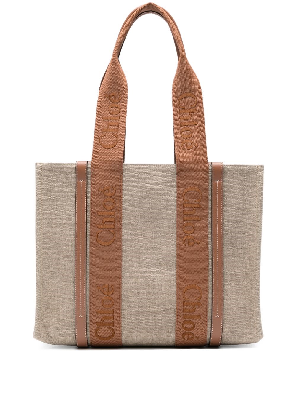 Chloé Woody Linen Tote Bag In Sand