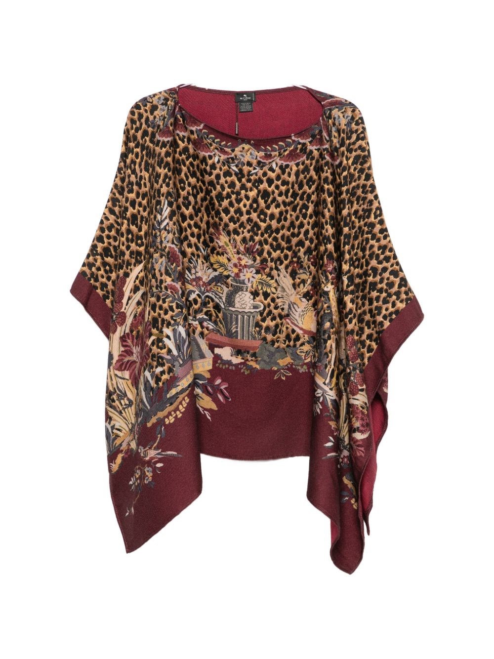 Etro Poncho With Leopard Print And Floral Pattern In Brown