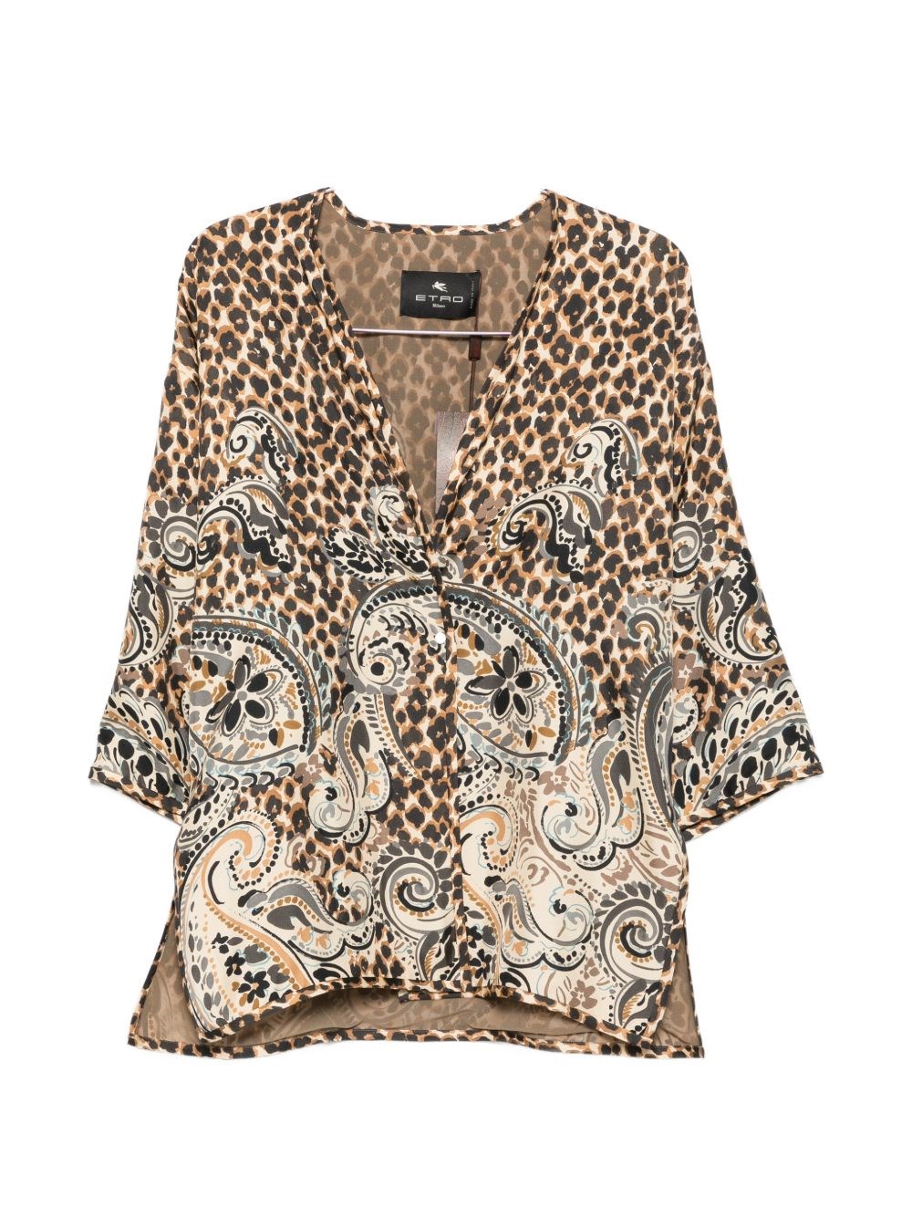 Etro Leopard & Paisley Print Silk Jacket — Brown