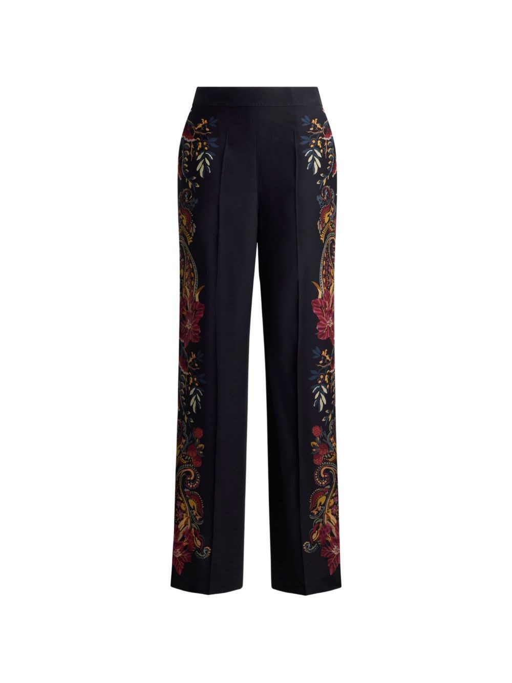 Etro Silk Trousers With Placed Floral Paisley Print - Female - Straight Trousers - Black - Xs - Trousers - Image 2
