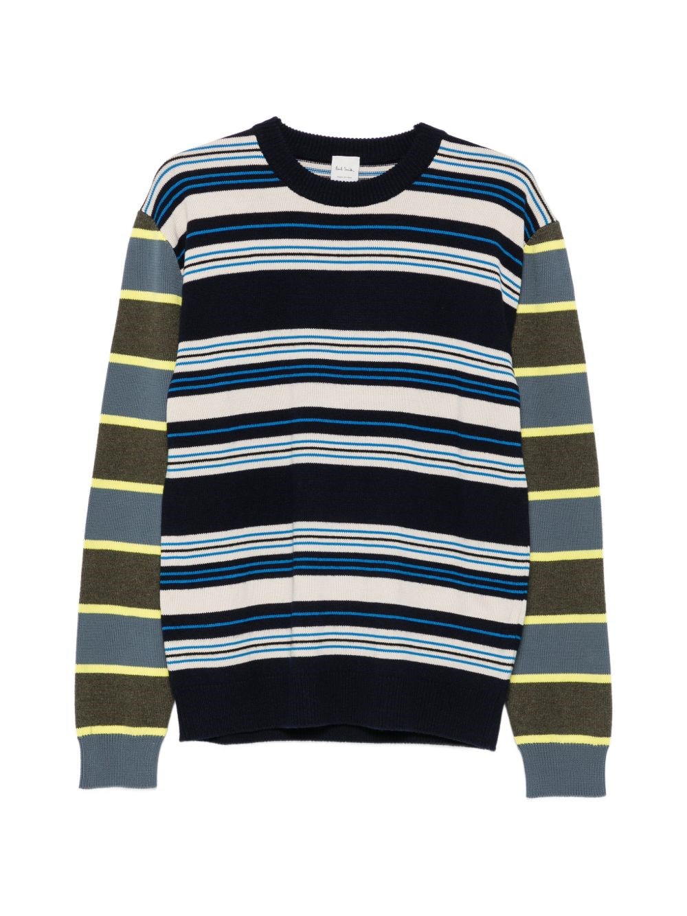 Paul Smith Navy Contrast-Sleeve Lambswool-Cotton Stripe Sweater
